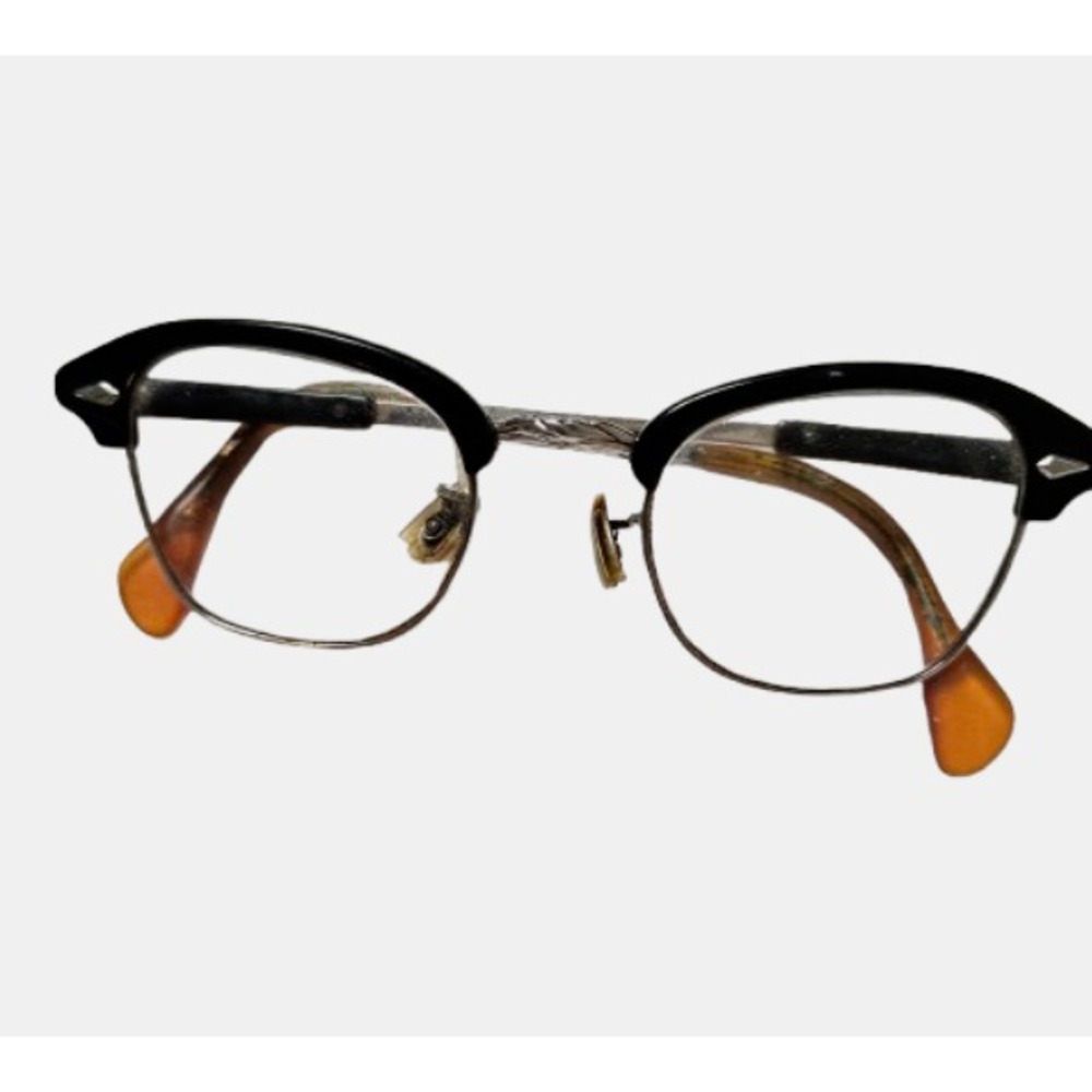 Vintage American Optical 1-10 12KGF Browline Eyeglasses Mid Century Black Silver